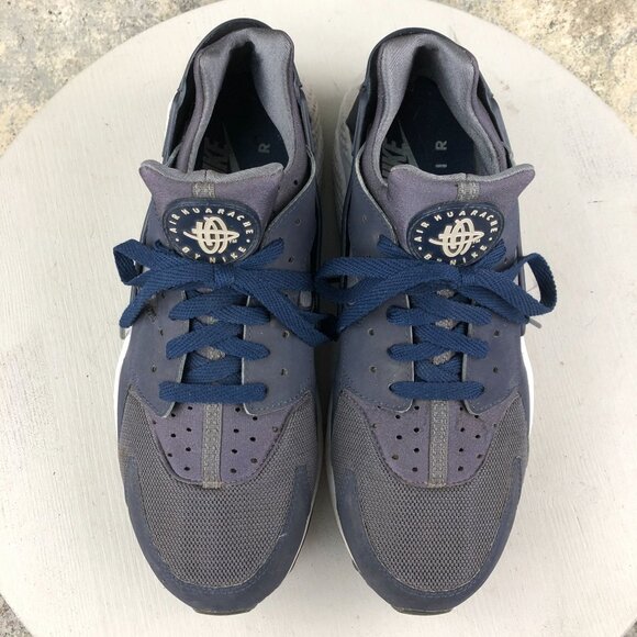 Nike Men Nike Men\'s Size 11 Air Huarache Dark Grey Midnight Navy Blue Sneakers 318429-038